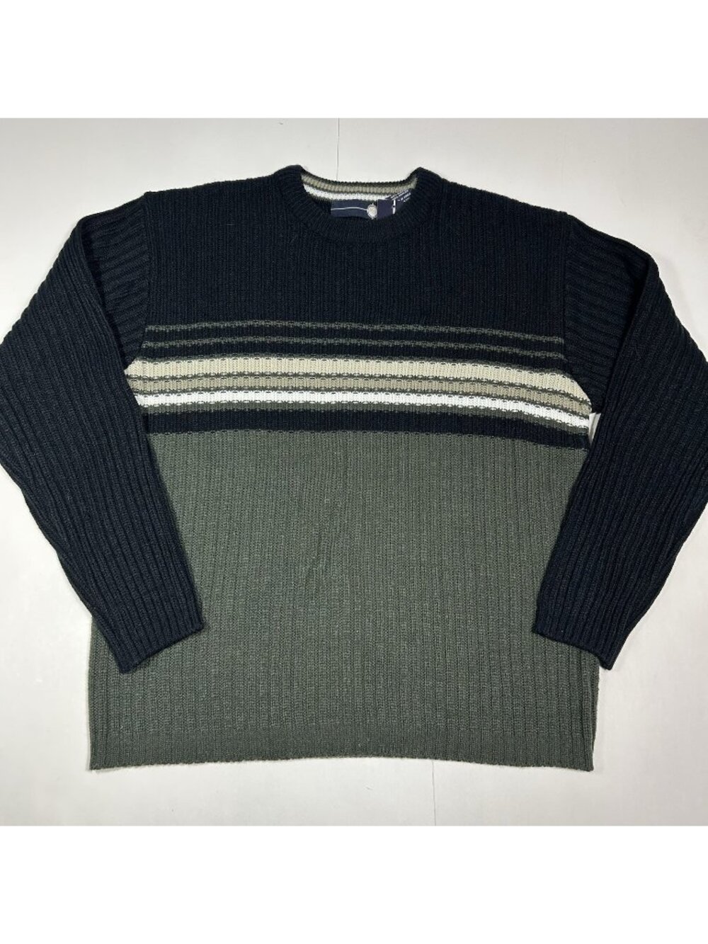 NWT XG Boy Black Striped Cable-Knit Pullover Sweater Crew Neck Long Sleeve Sz M